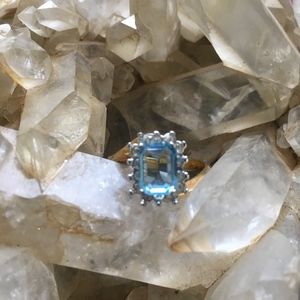 Aquamarine Gold Cocktail Ring Sz 7 1/4 #125C